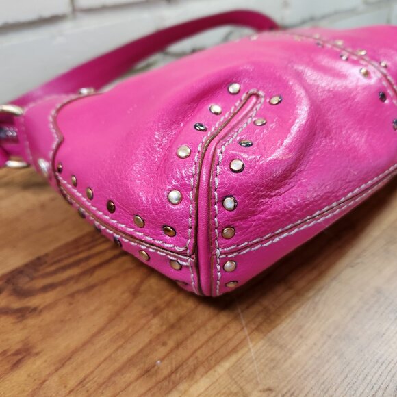 Michael Kors Hot Pink Studded Leather Handbag Satchel Purse - Picture 8 of 15